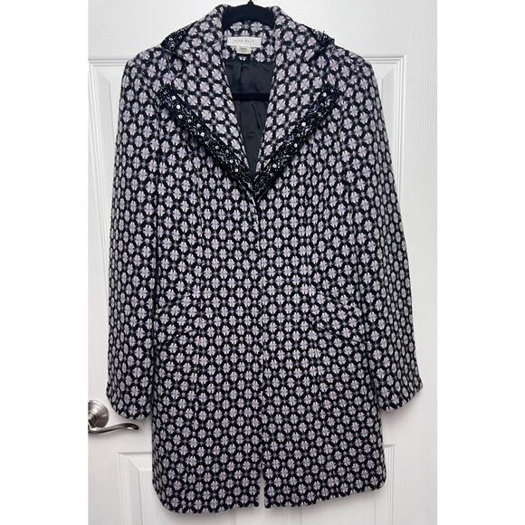 Nine West Women's Wool Blend Lined Coat Sequined Beaded Collar Lapel Size M - Picture 1 of 11